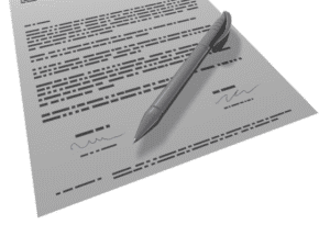 Image of a formal document with a pen on top signifying missives concluded