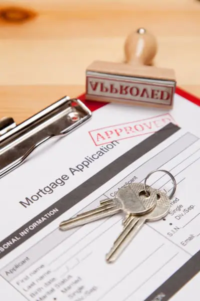 Mortgage Application form stamped approved used when someone re-mortgages a house