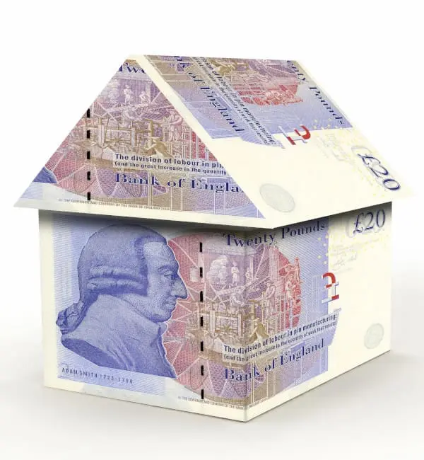 House made from Bank of England £20 poind notes as part of thepaying for your house section of Morgans Guide to Buying a House